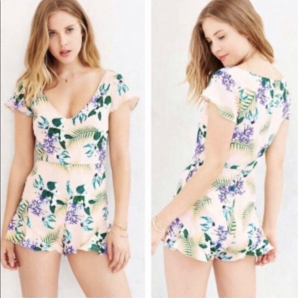 For Love and Lemons Peach Floral Romper